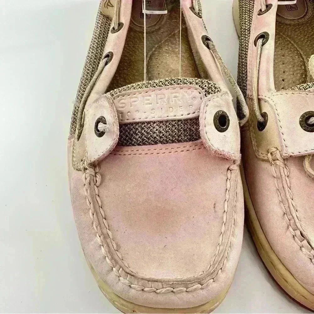 Sperry womens flats size 8.5 pink tan leather boat shoes preppy nautical